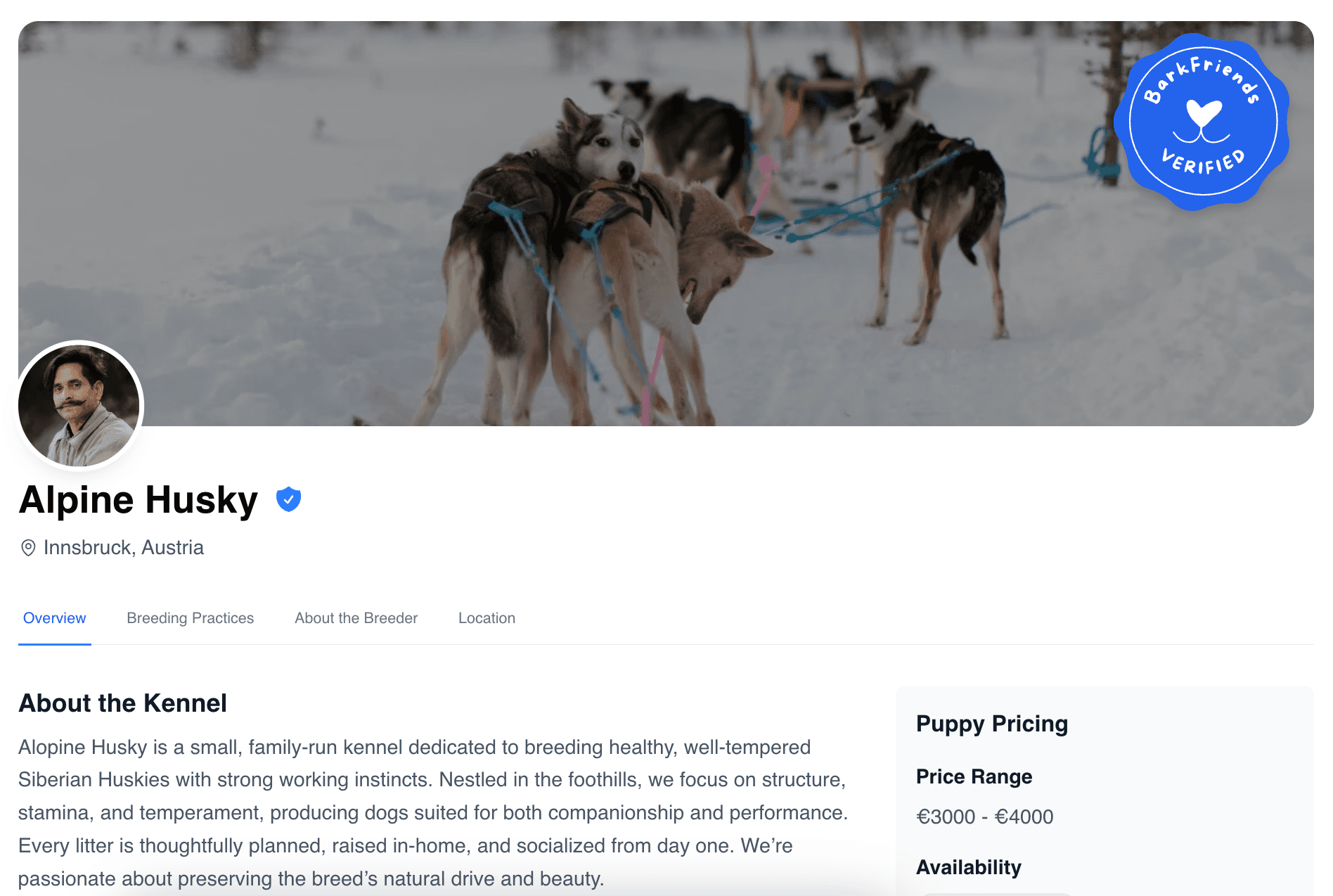 Breeder profile screenshot